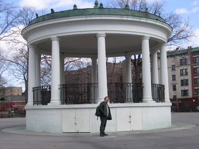 James Hannon in front of the Poe Park bandstand